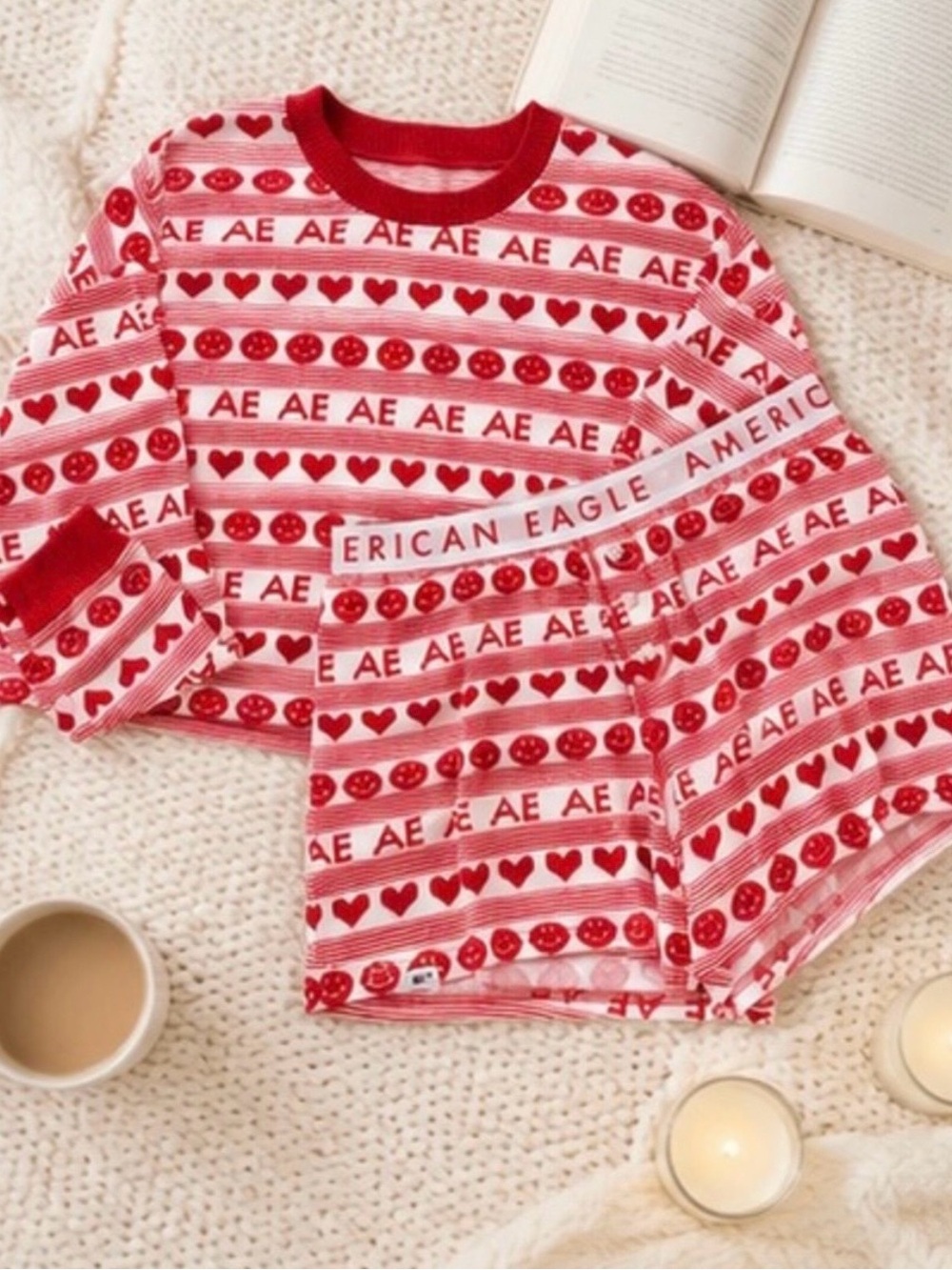 American Eagle Outfitters Heart Smiley Pajama Set